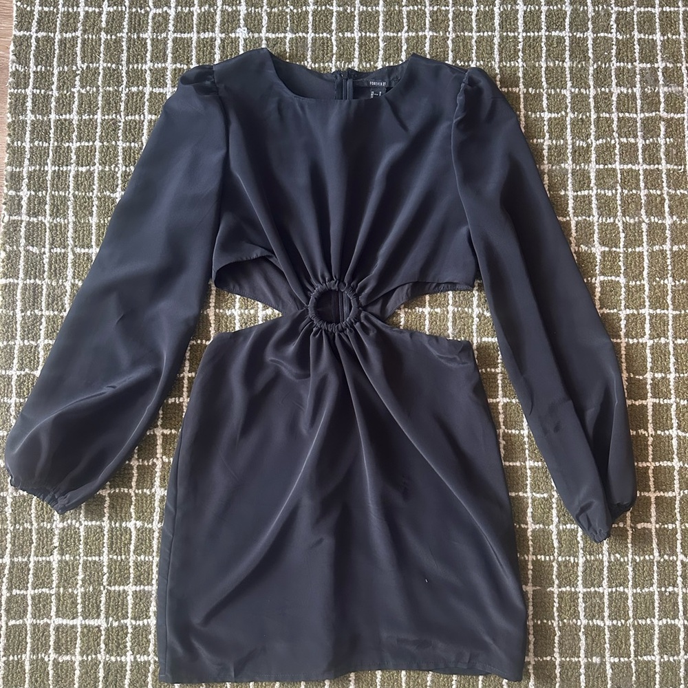 Forever 21 Black Long Sleeve Cut-Out Dress